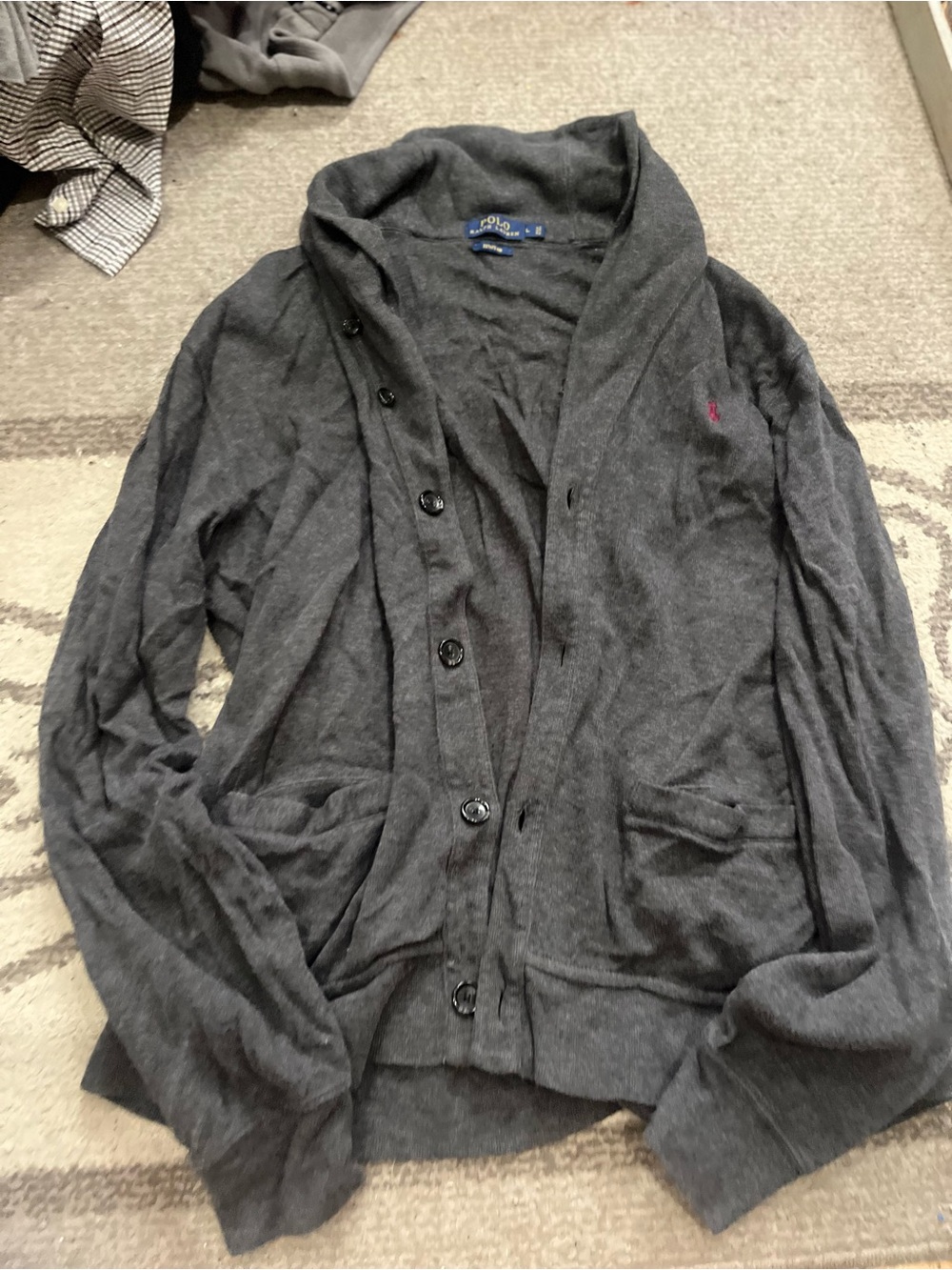 Polo by Ralph Lauren Charcoal Shawl Collar Button Cardigan